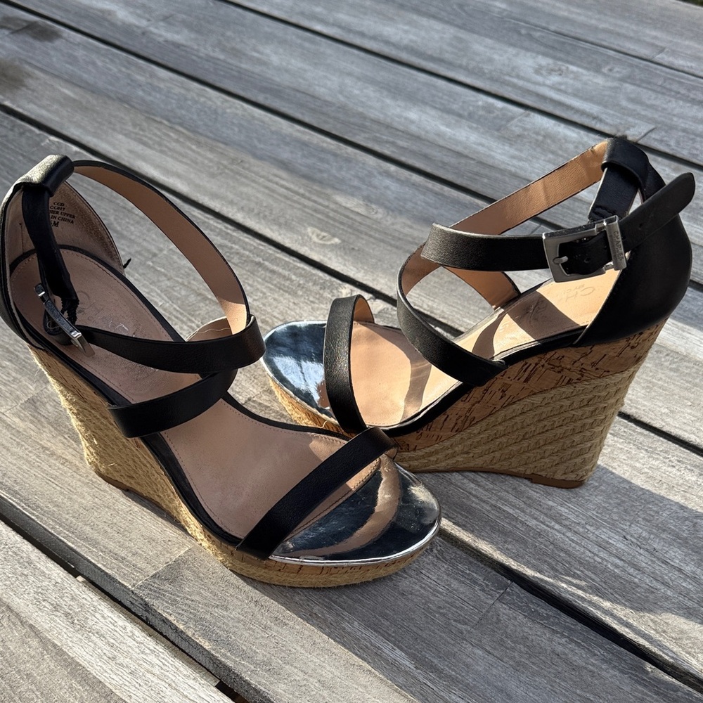 Charles David Black Espadrille Wedge Sandals